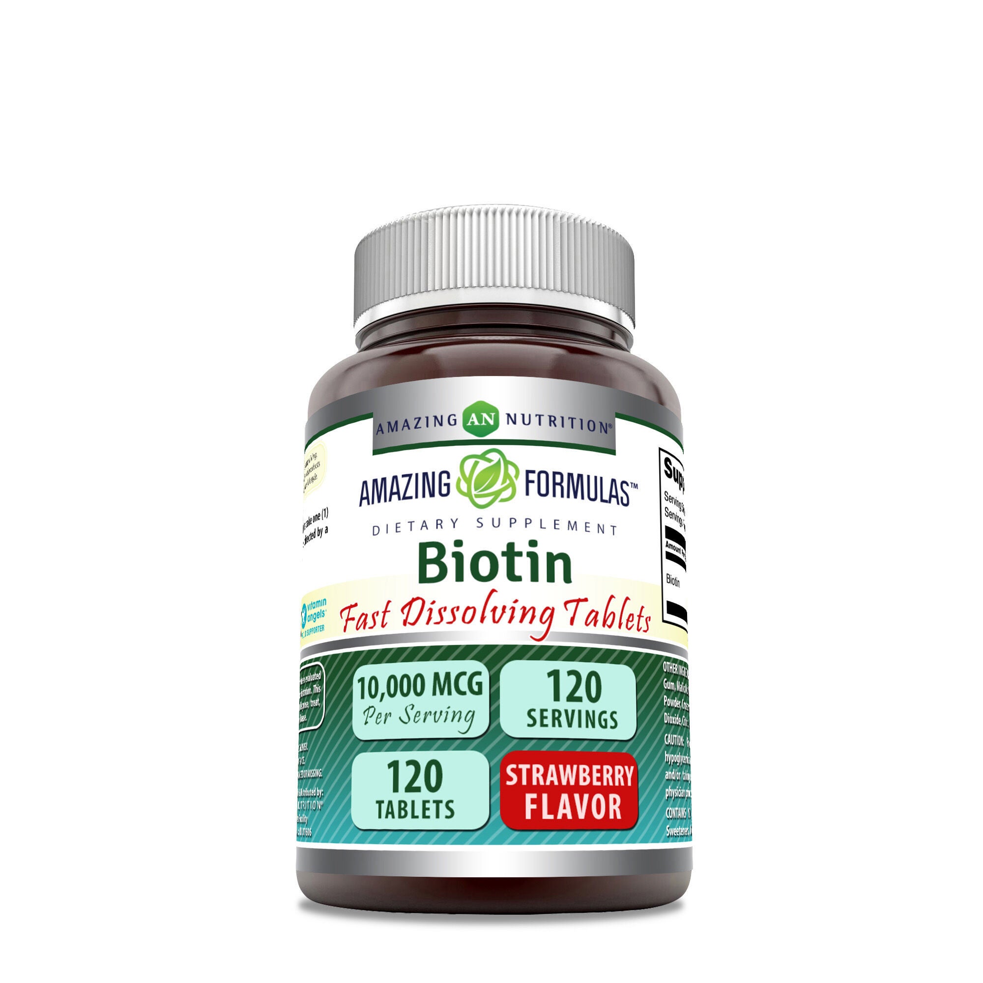 AN Amazing Nutrition Amazing Formulas Biotin Fast Dissolving Tablets 10,000 mcg Strawberry Flavor